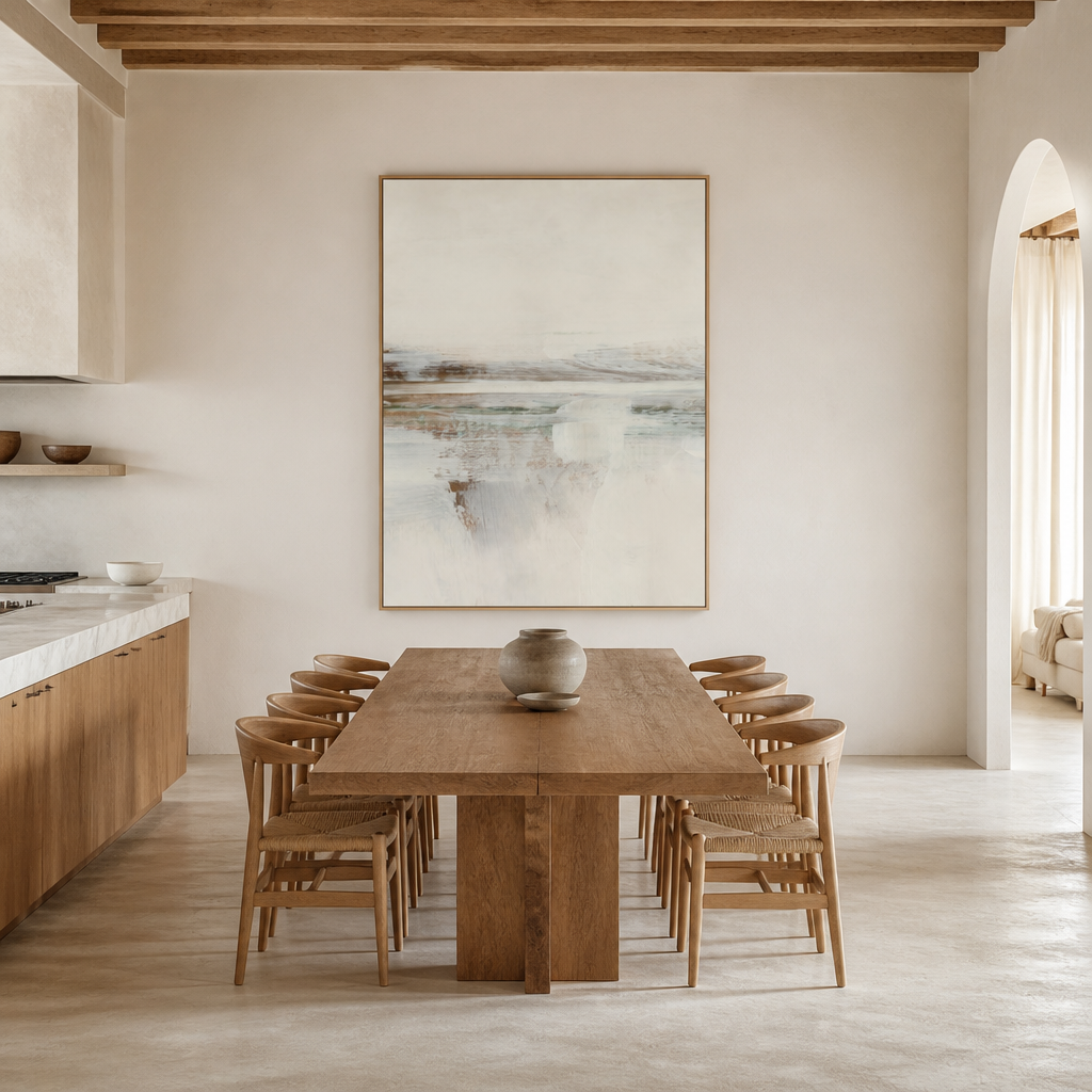 Whispering Shadows Abstract 1 Large Canvas Art on a kitchen and dining wall
