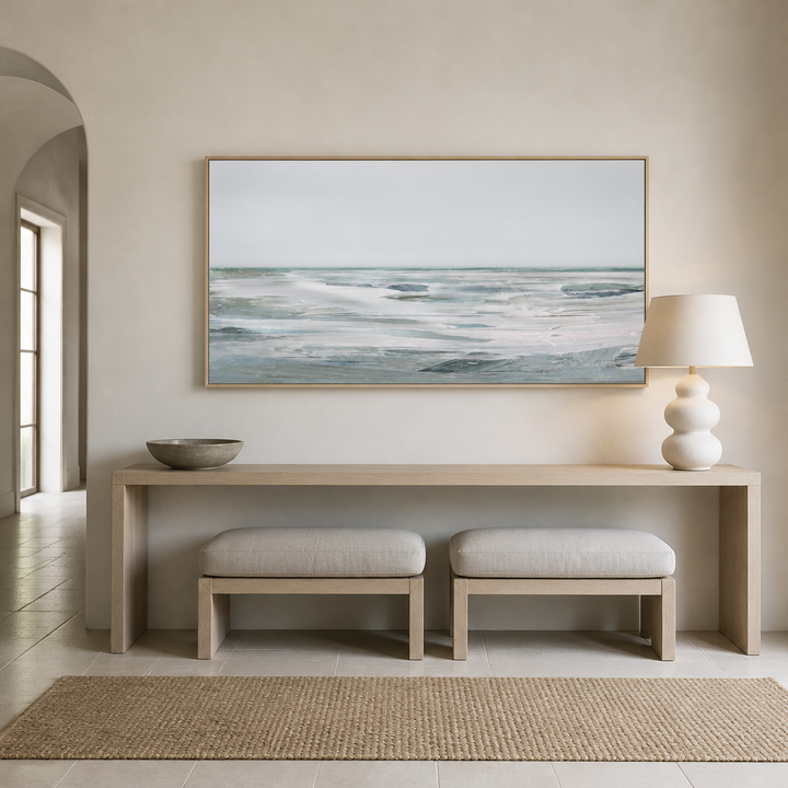 White Day Horizon Large Canvas Art above an entrance-hall console