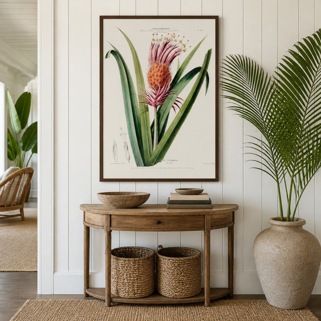 Wild Bromeliad Vintage Botanical Art Print in a styled room
