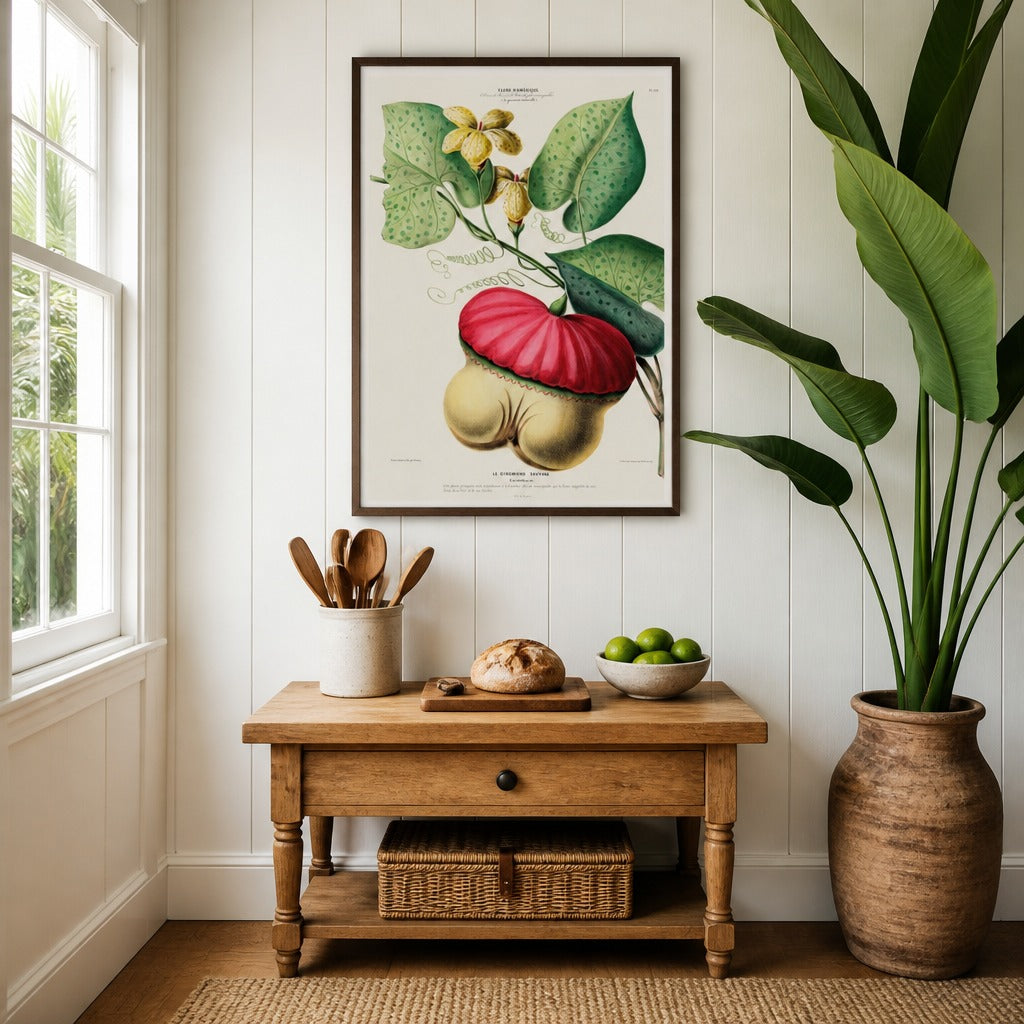 Wild Gourd Vintage Botanical Art Print in a styled room