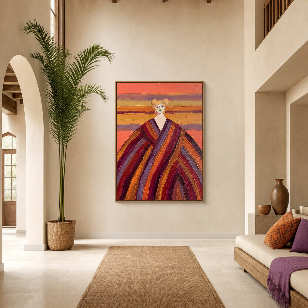 Woman in Bold Stripes Large Canvas Art on a grand entrance-hall wall