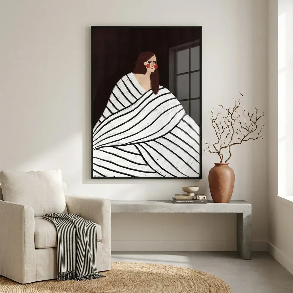 Room mockup featuring Wrapped In Stripes Contemporary Feminine Wall Art Print