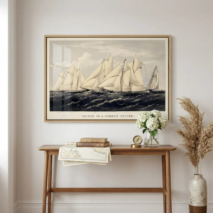 Room mockup featuring Yachts on a Summer Cruise Coastal Art Print