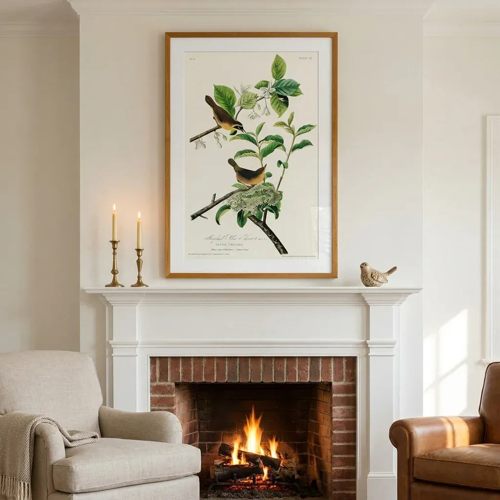 Room mockup featuring Yellow Breasted Warbler Art Print