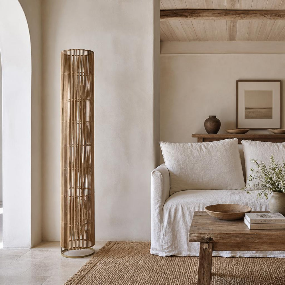 Cylinder Rattan Floor Lamp styled in a room