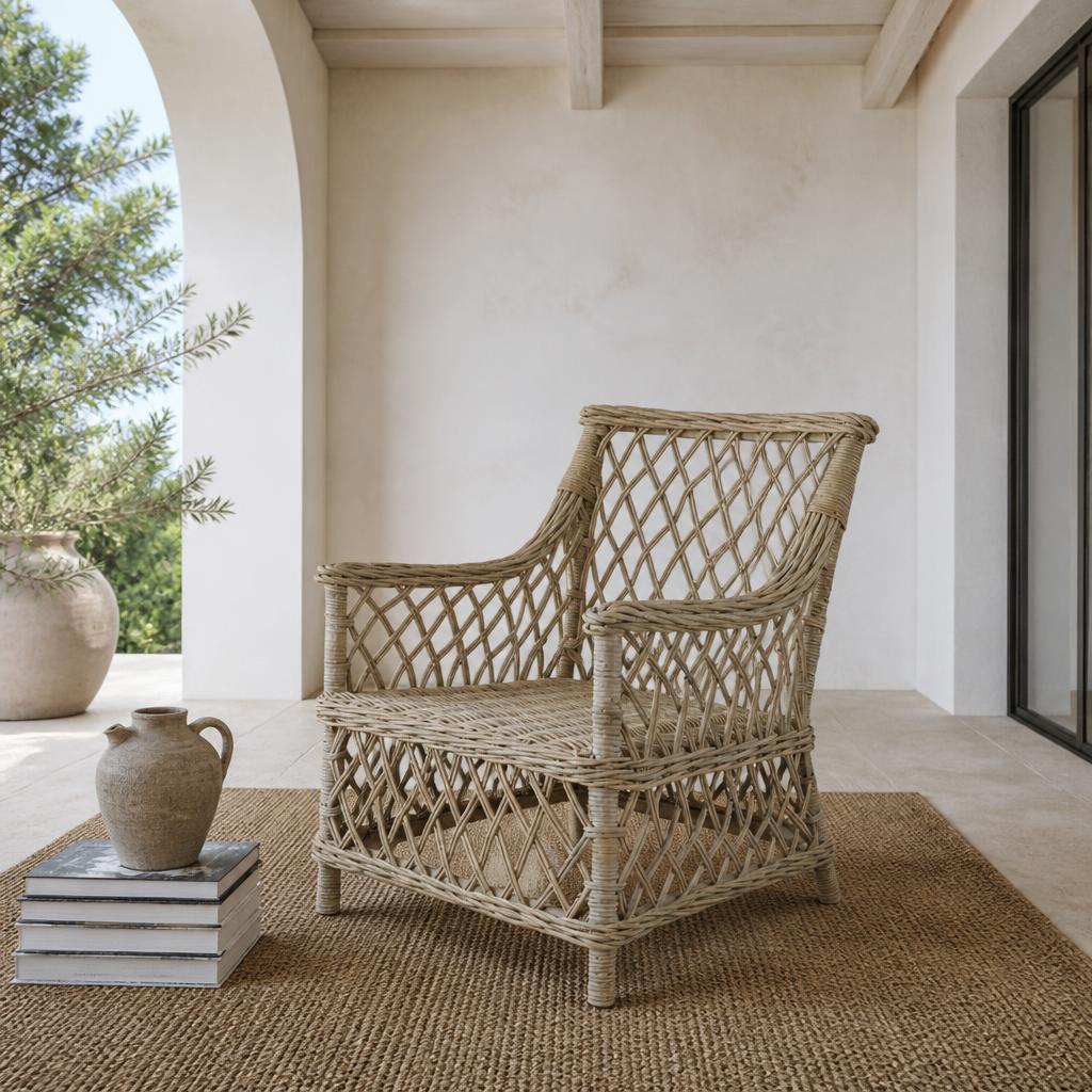 Lattice Rattan Armchair styled in a room