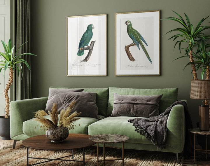 Pair of Green/Blue Parrot Art Prints 2